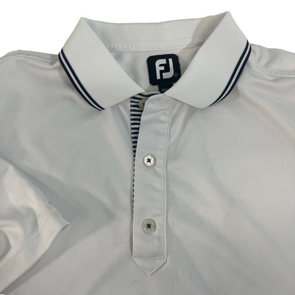 FootJoy Mens White Naples International Polo Golf Performance Short Sleeve L